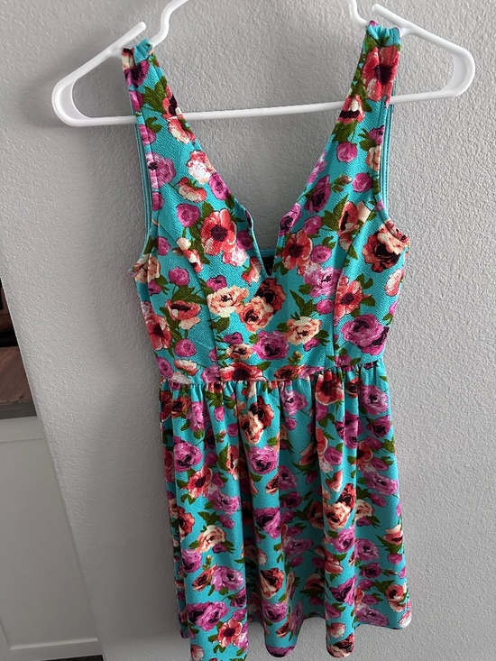 Dresses & Skirts - Floral Babydoll Mini Dress Small Blue Pink